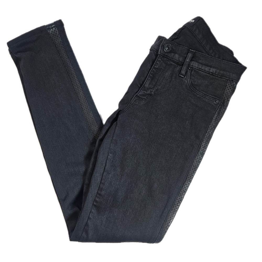 Hudson Jeans Womens‎ 27 Black Skinny Perforated Leather Side Stripe Made USA